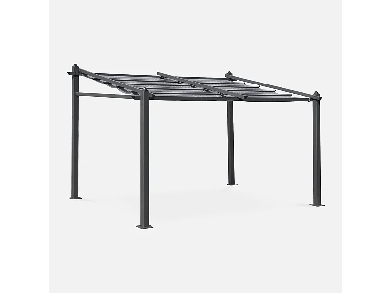 Pergola murale en aluminium - Murum 3x4m - Toile grise - Tonnelle idéale pour votre terrasse. toit retractable. toile coulissante. structure aluminium