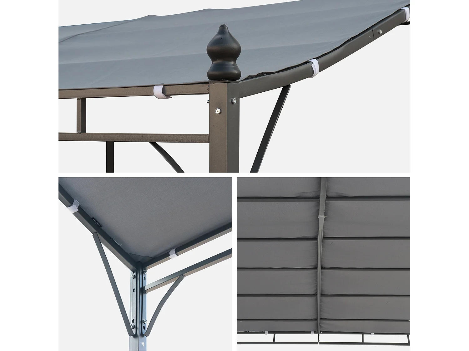 Pergola adossée 3x2.5m - Brestum -  Toile grise - Pergola murale