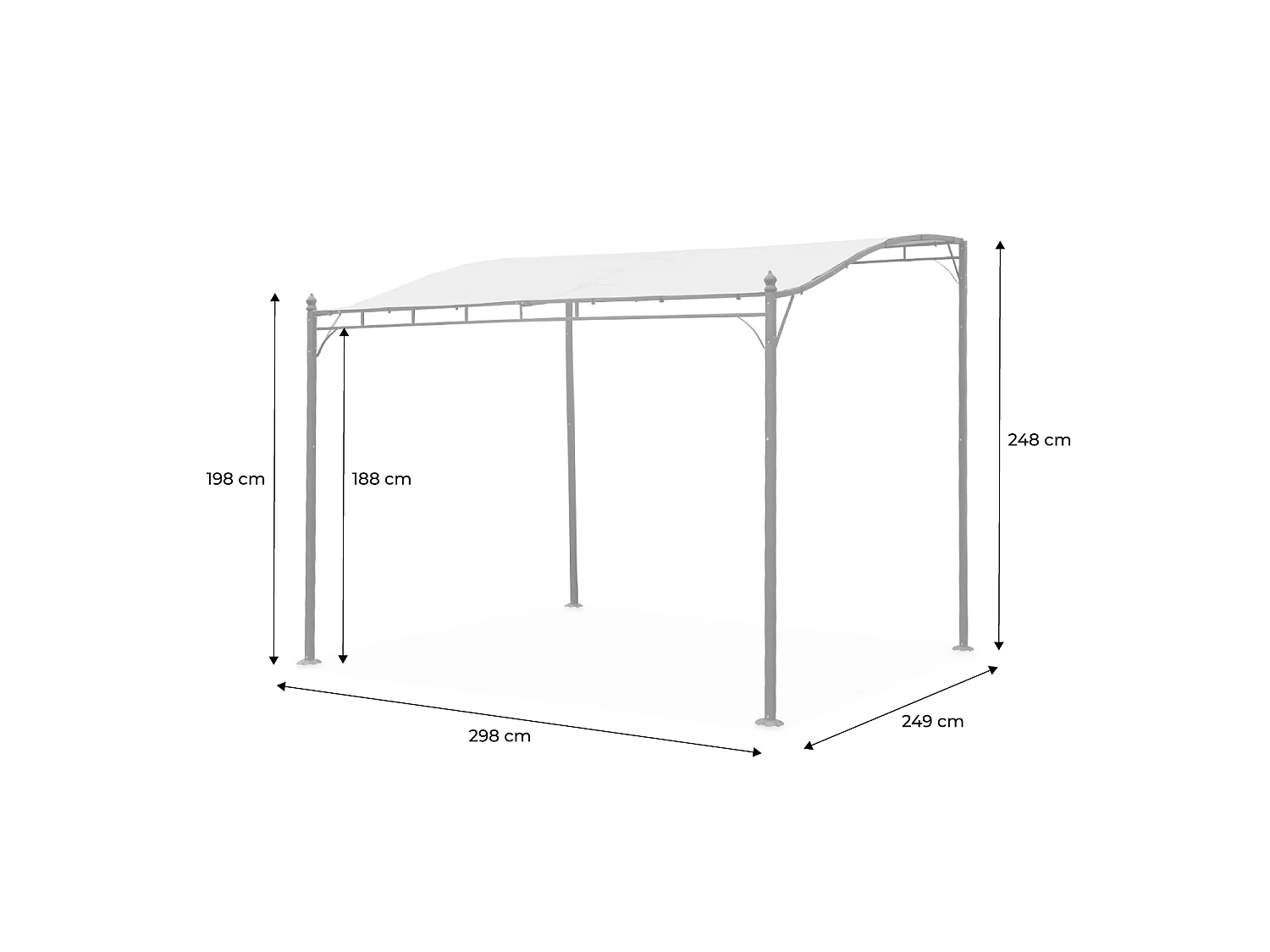 Pergola adossée 3x2.5m - Brestum -  Toile grise - Pergola murale