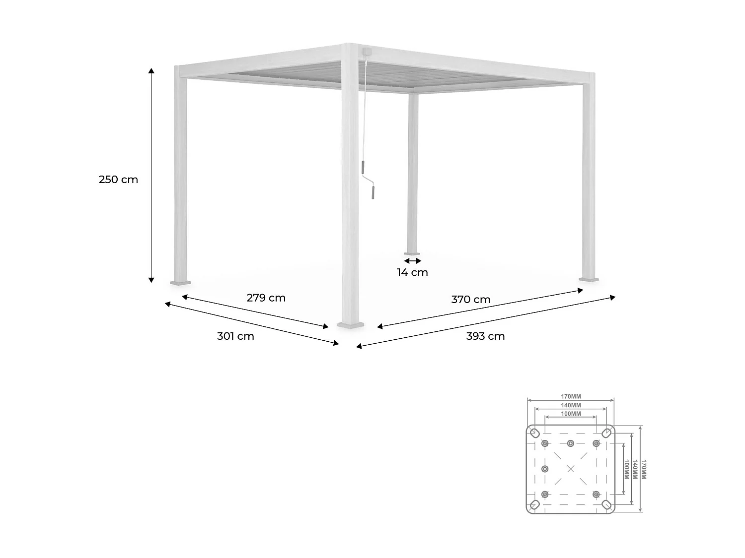 Pergola Bioclimatique blanc – Triomphe – 3x4m. aluminium. à lames orientables