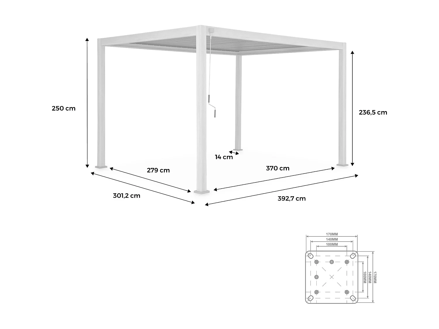 Pergola Bioclimatique blanc – Triomphe – 3x4m. aluminium. à lames orientables