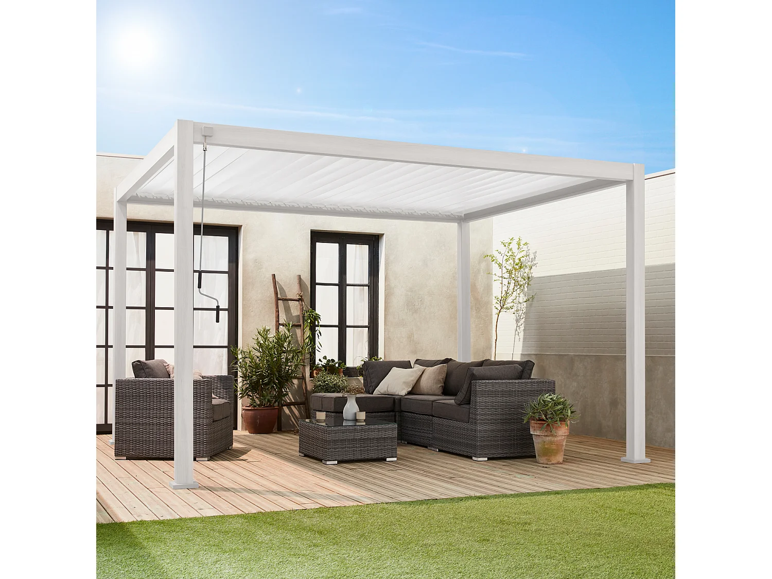 Pérgola bioclimática 3x4m de aluminio con lamas orientables blanco
