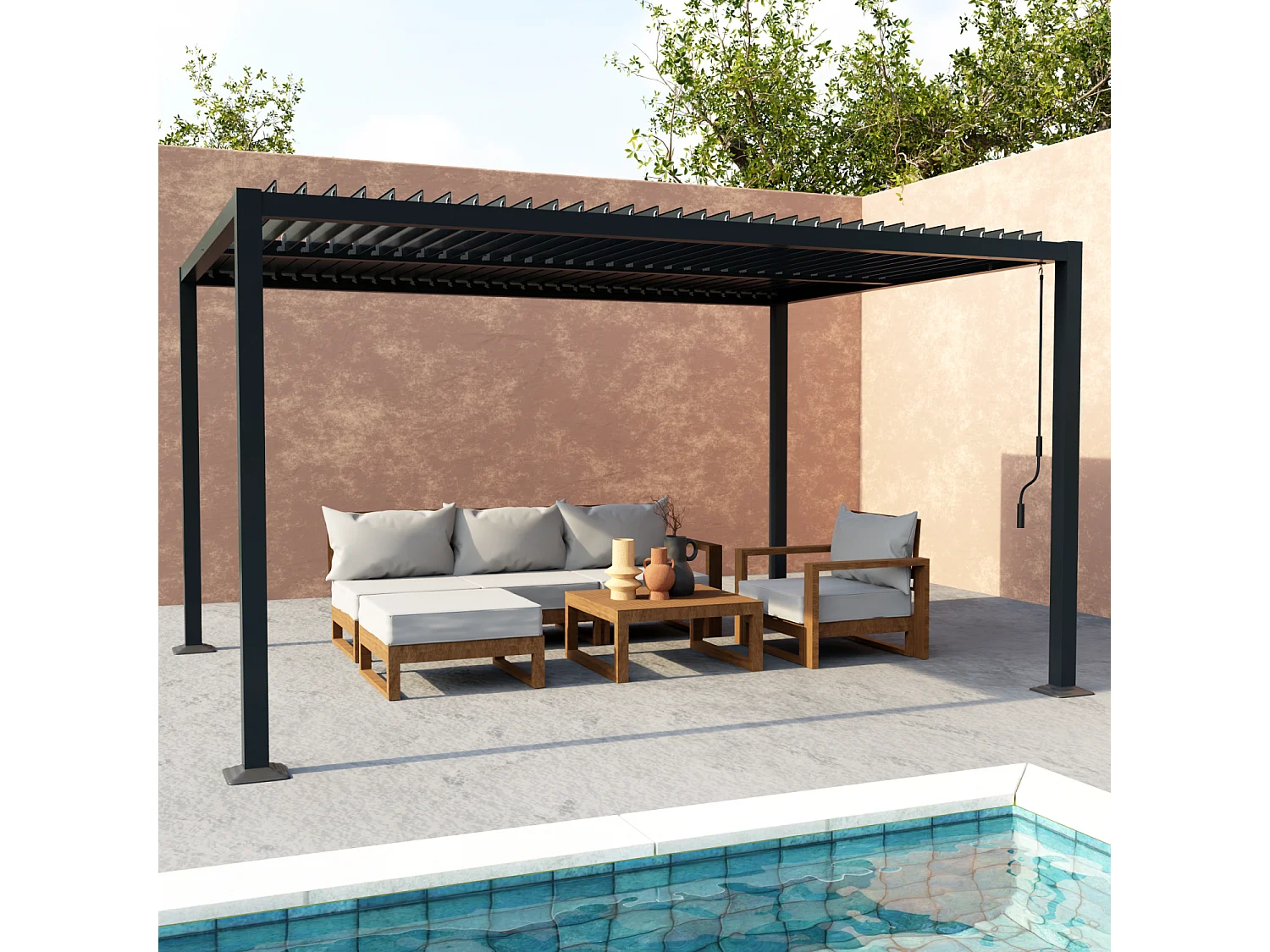 Pergola bioclimatica 3x4m in alluminio e acciaio, lame orientabili ,
