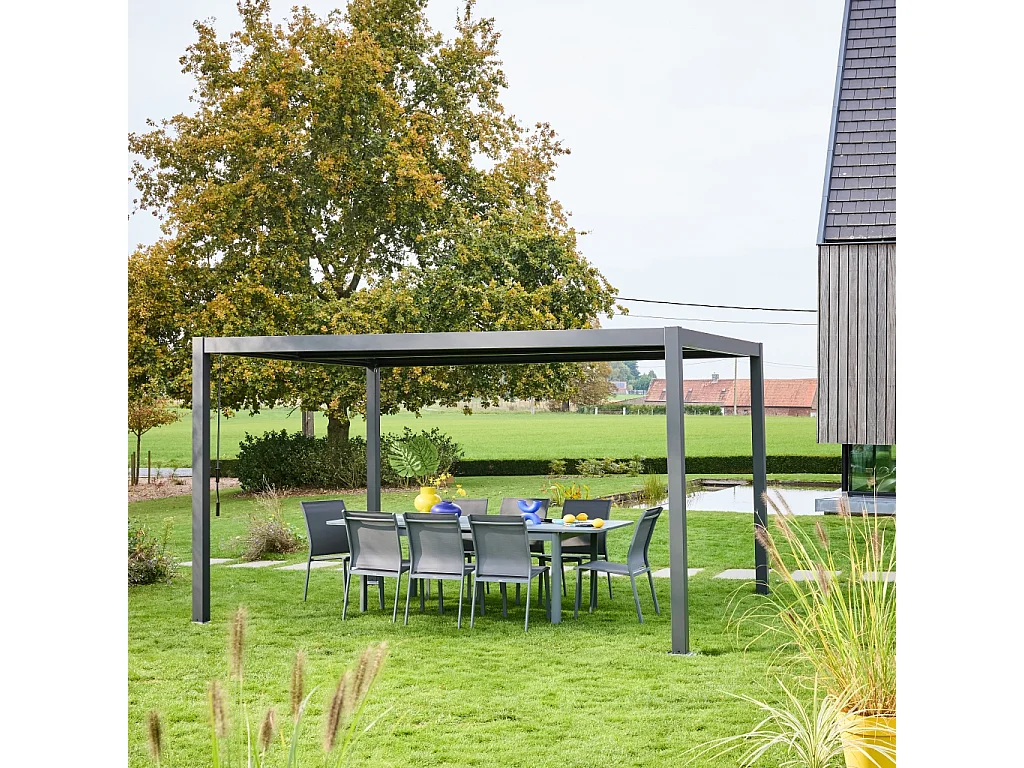 Pergola bioclimatique anthracite. aluminium et acier. 3x4m. lames orientables