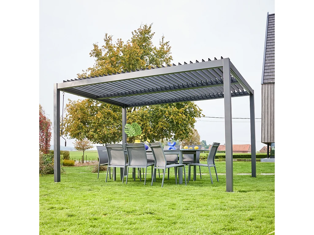 Pergola bioclimatique anthracite. aluminium et acier. 3x4m. lames orientables