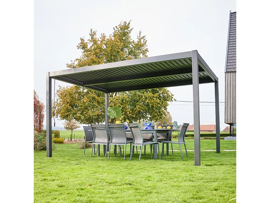 Pergola bioclimatique anthracite. aluminium et acier. 3x4m. lames orientables