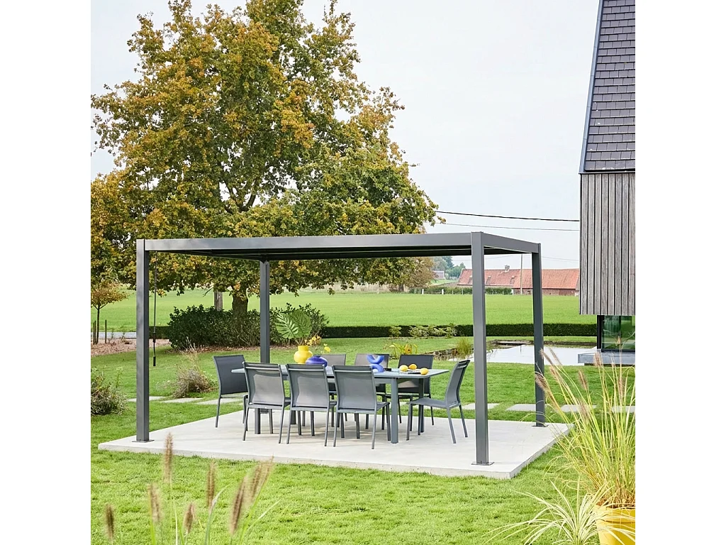 Pergola bioclimatique anthracite. aluminium et acier. 3x4m. lames orientables