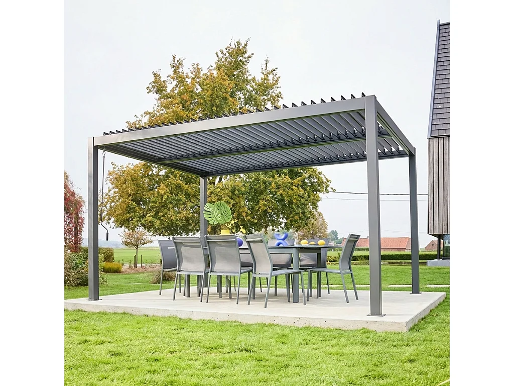 Pergola bioclimatique anthracite. aluminium et acier. 3x4m. lames orientables