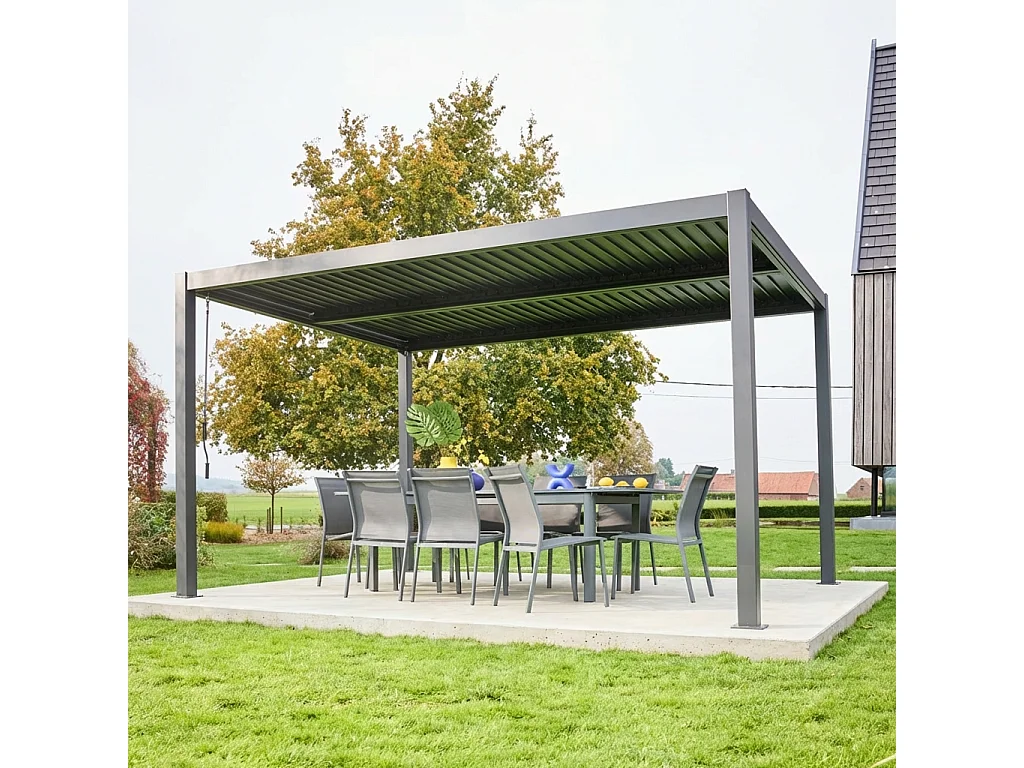 Pergola bioclimatique anthracite. aluminium et acier. 3x4m. lames orientables