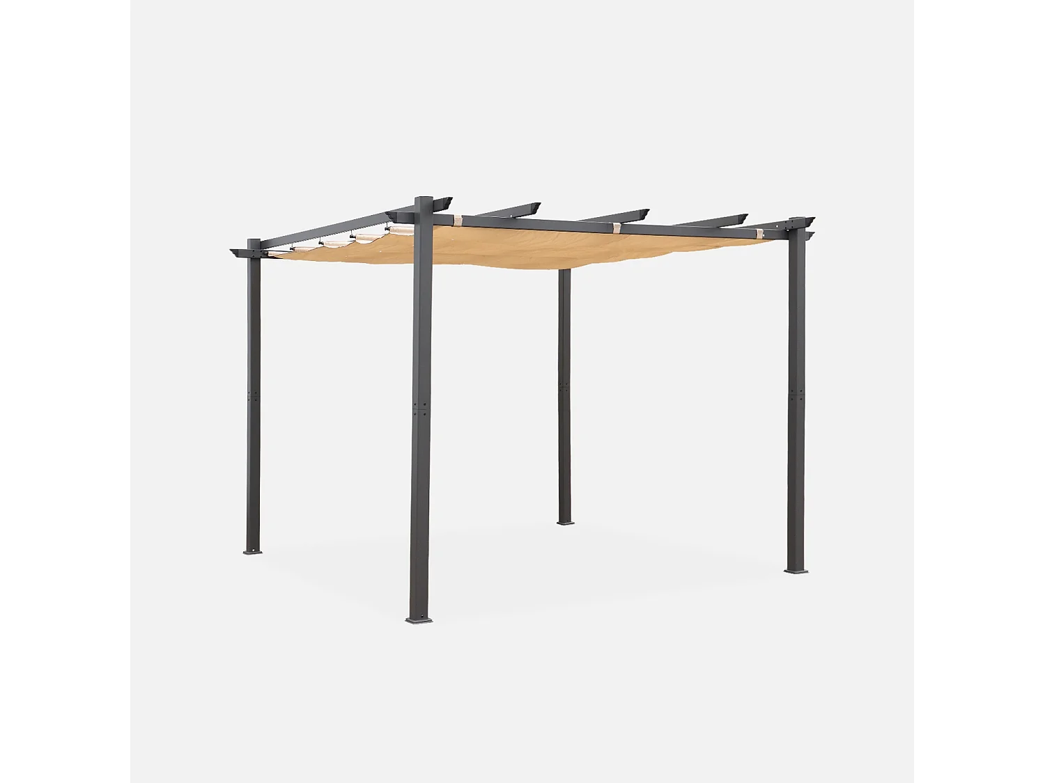 Pergola, aluminio, 3x3m, tela deslizante beige