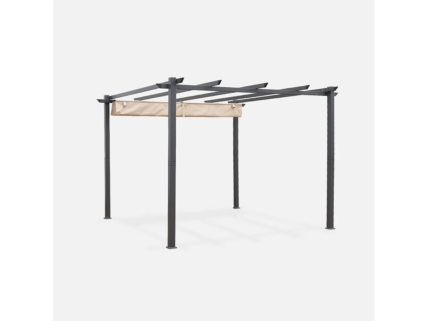 Pergola, aluminio, 3x3m, tela deslizante beige