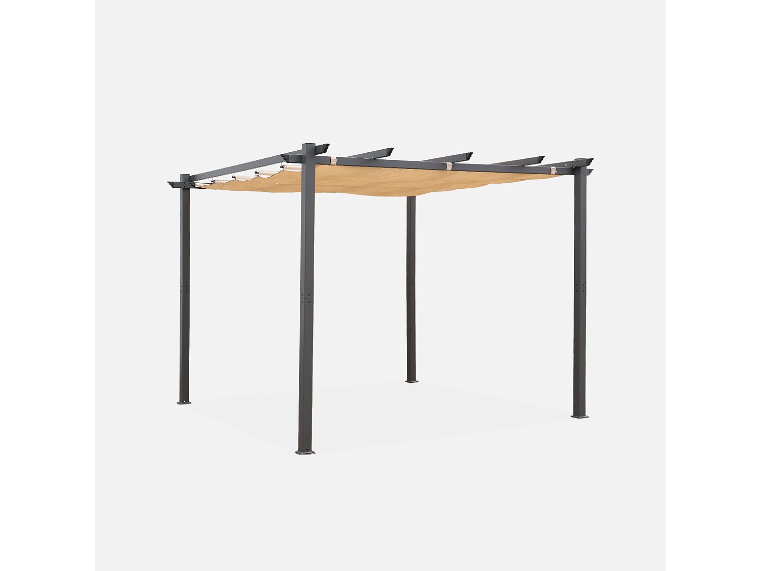 3x3m pergola, alluminio, copertura scorrevole, beige
