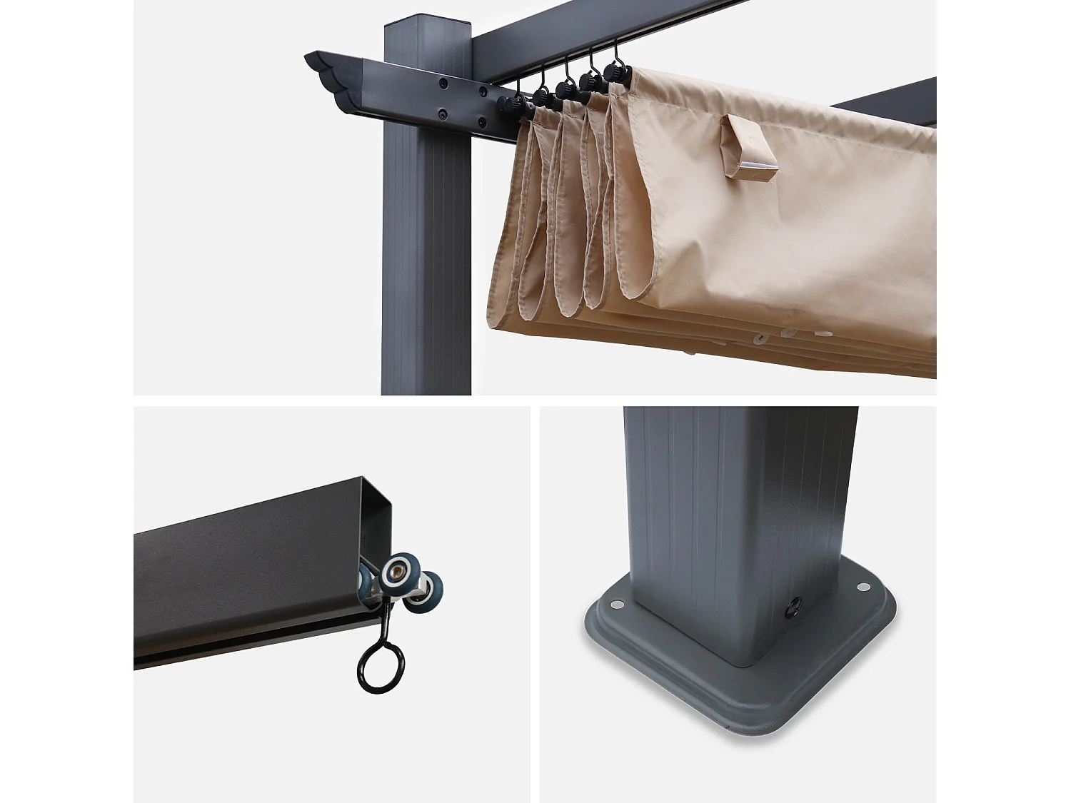 Pergola aluminium - Isla 3x3m -  Toile beige- Tonnelle idéale pour votre terrasse. toit rétractable. toile coulissante. structure aluminium