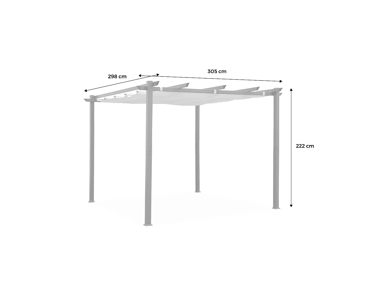 Pergola, aluminio, 3x3m, tela deslizante beige