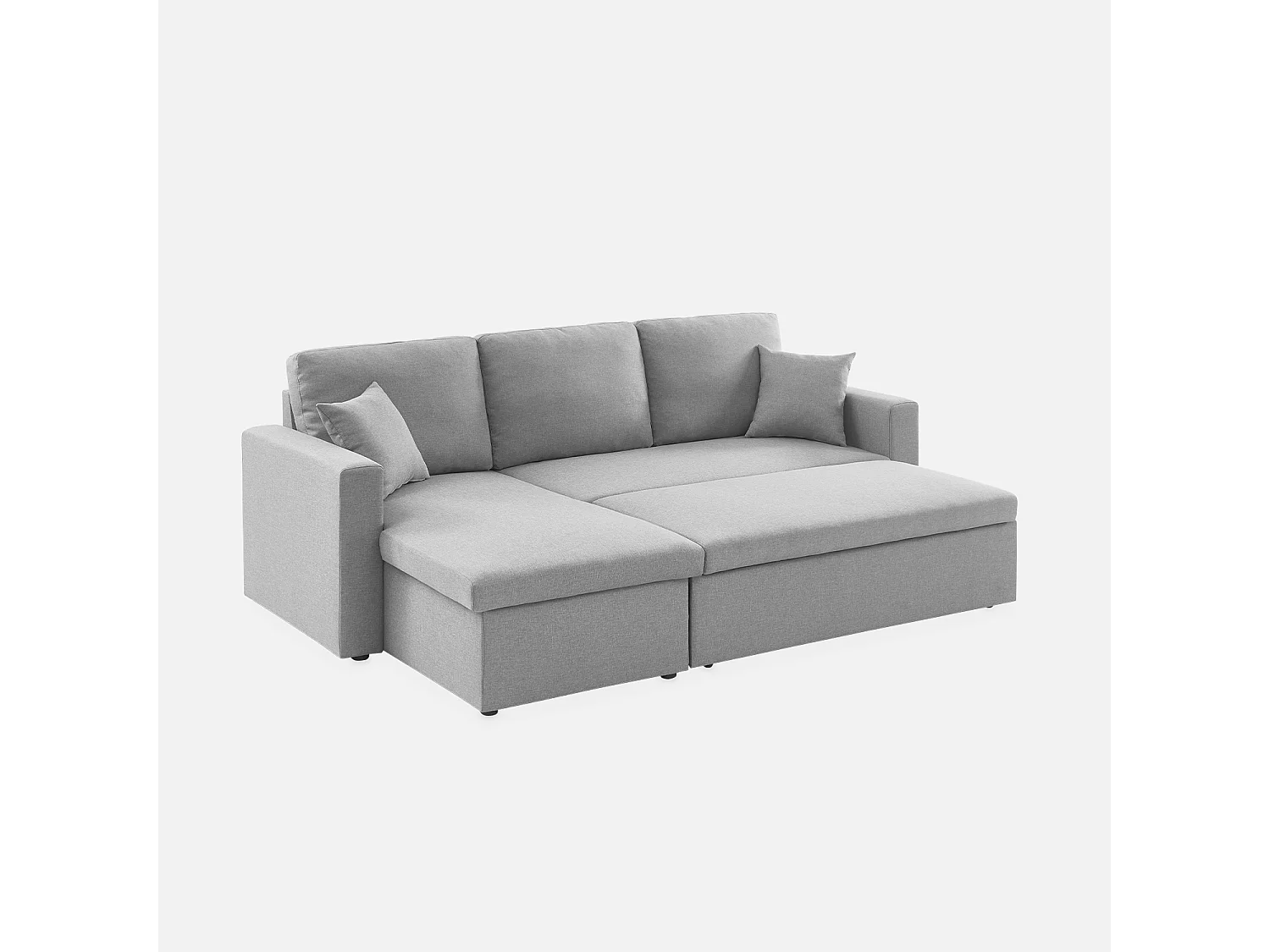 Divano letto angolare reversibile con contenitore, 3 posti, grigio