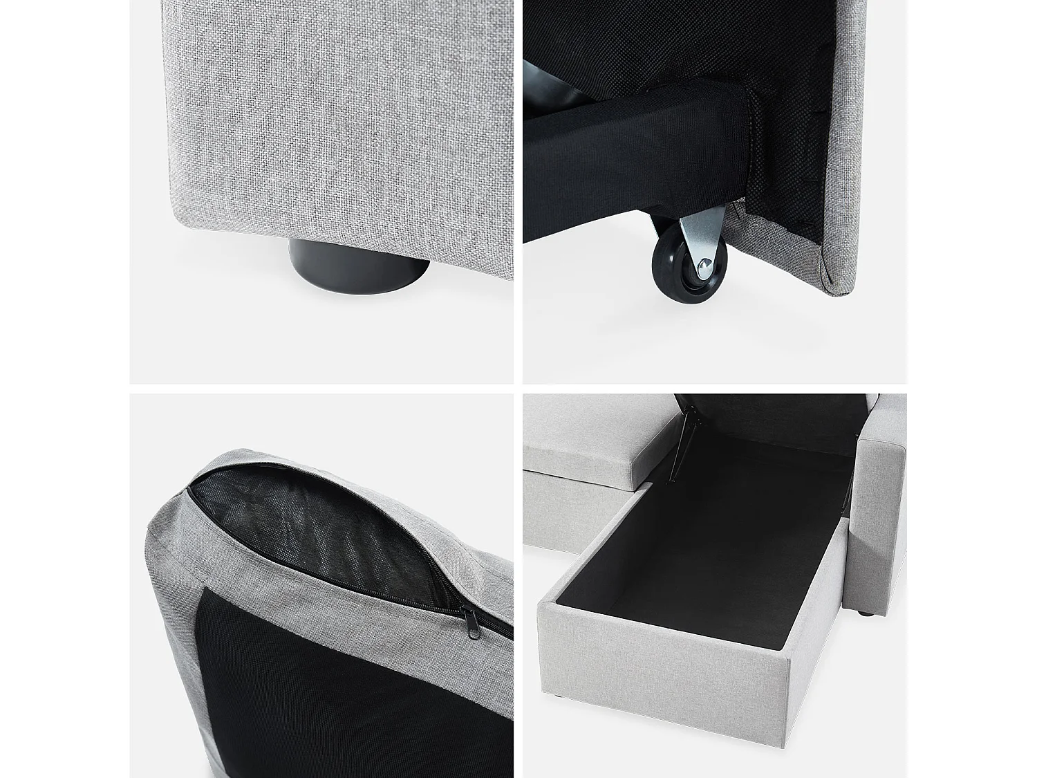 Divano letto angolare reversibile con contenitore, 3 posti, grigio