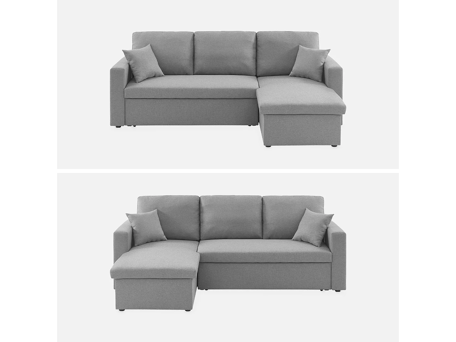 Sofá cama esquinero, 3 plazas gris claro