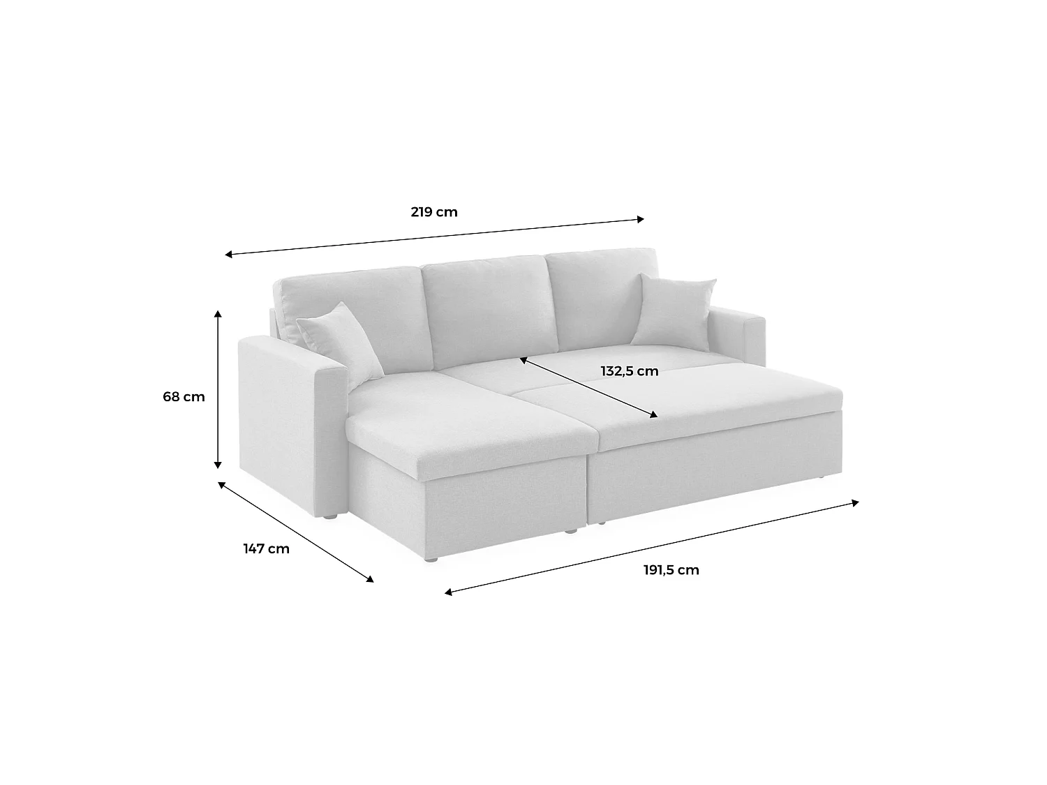 Sofá cama esquinero, 3 plazas gris claro