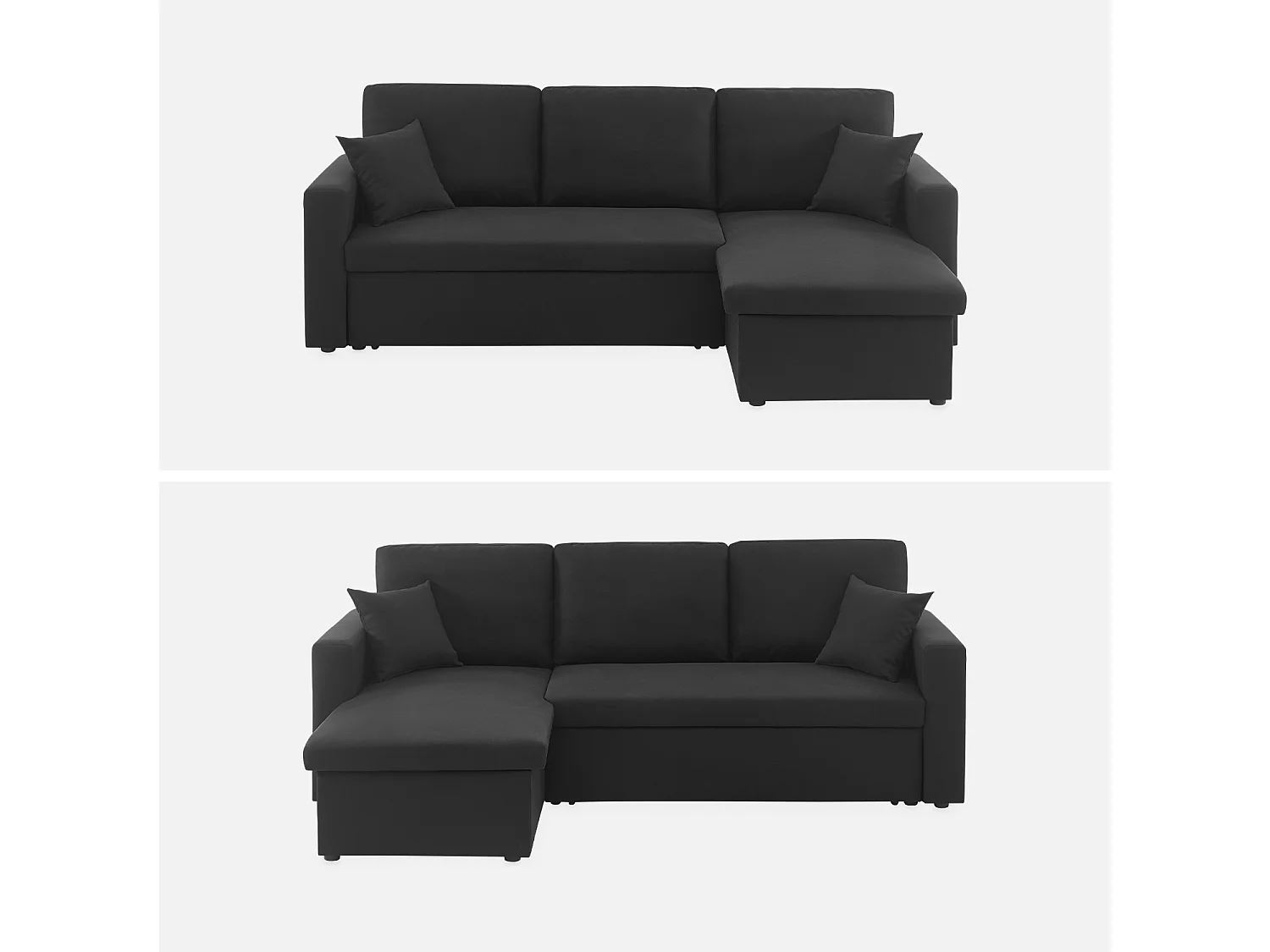 Sofá cama esquinero reversible de 3 plaza negro
