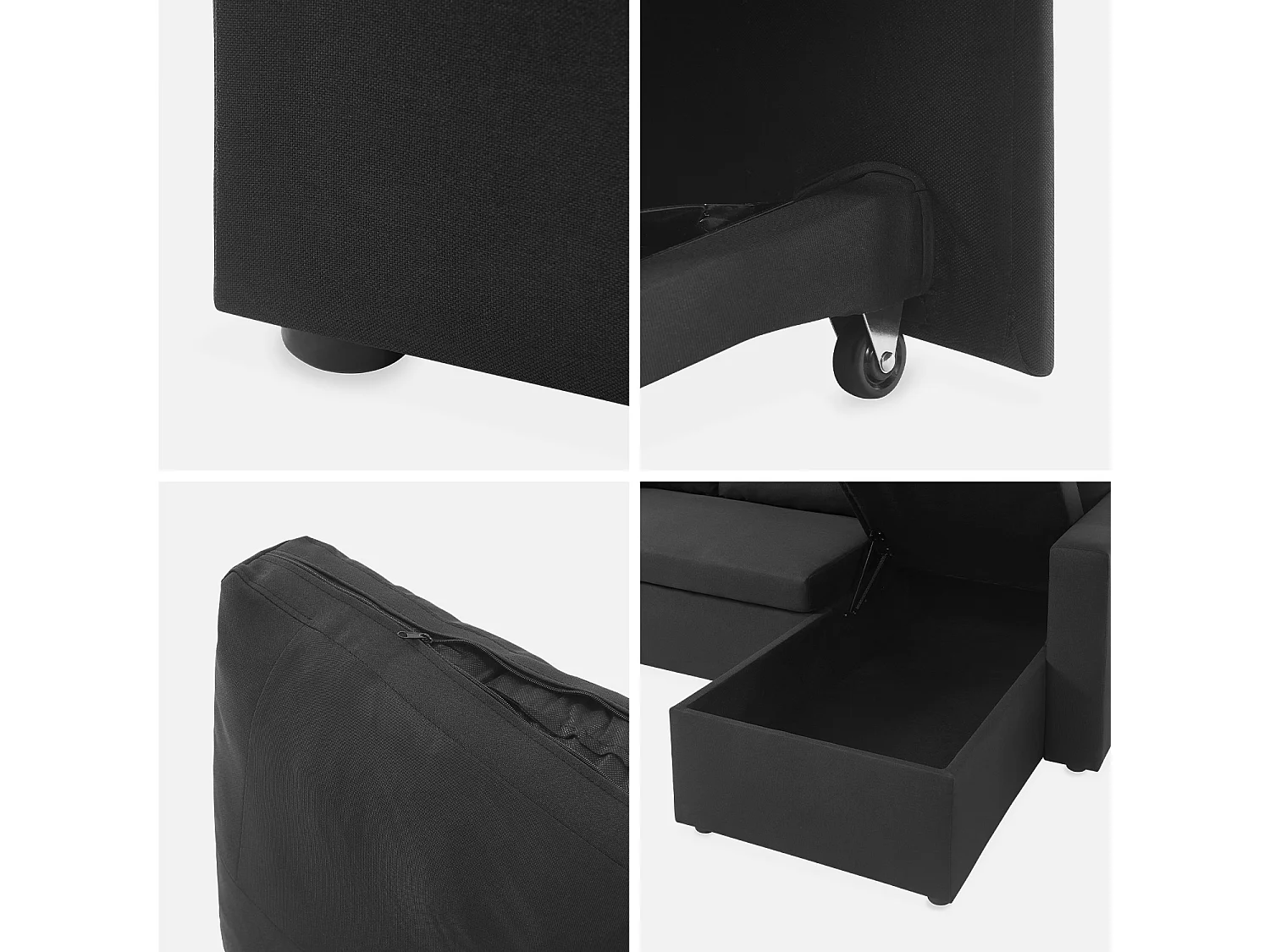 Sofá cama esquinero reversible de 3 plaza negro