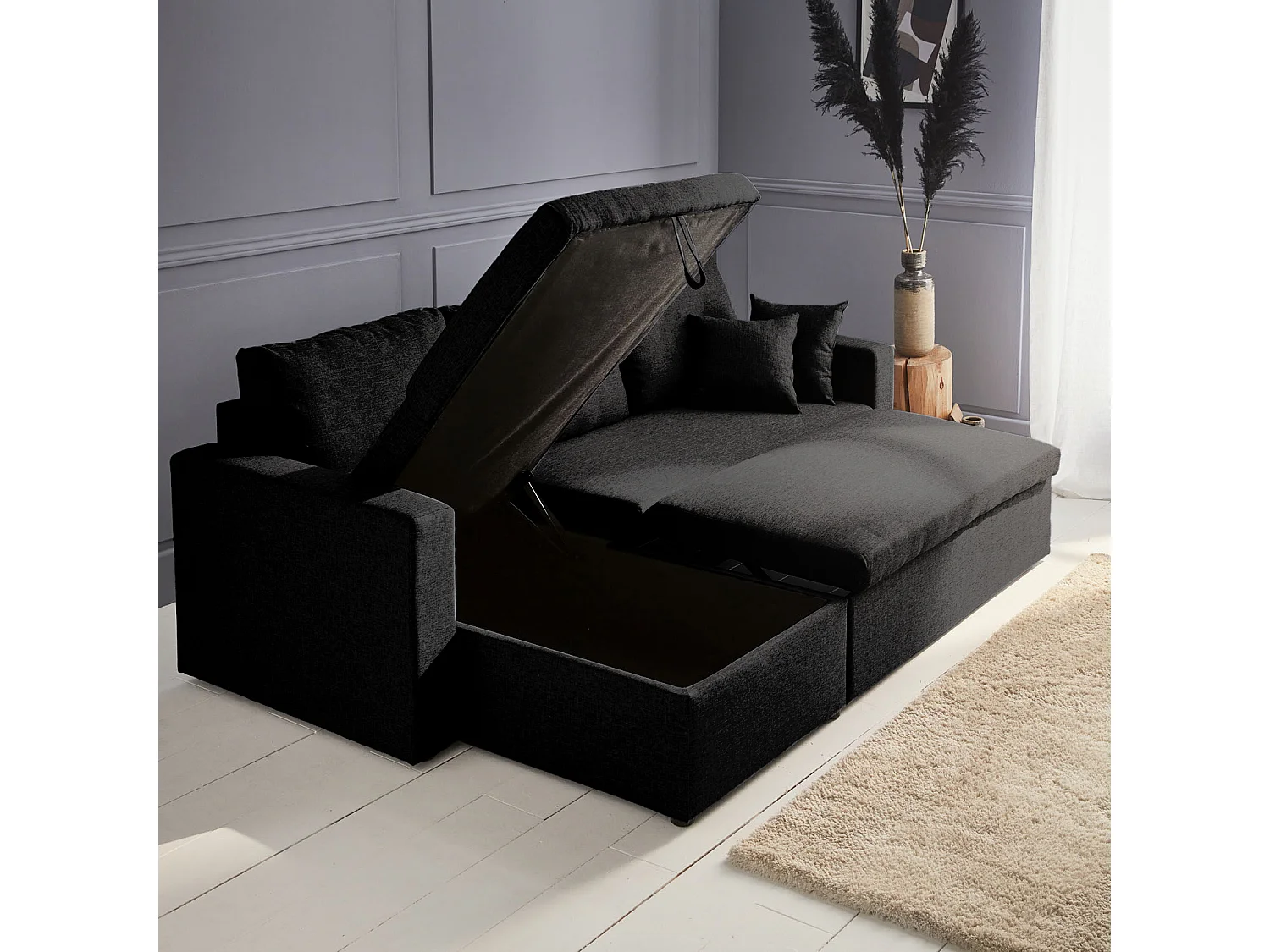 Sofá cama esquinero reversible de 3 plaza negro