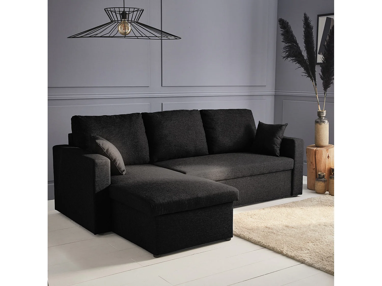 Sofá cama esquinero, 3 plazas negro