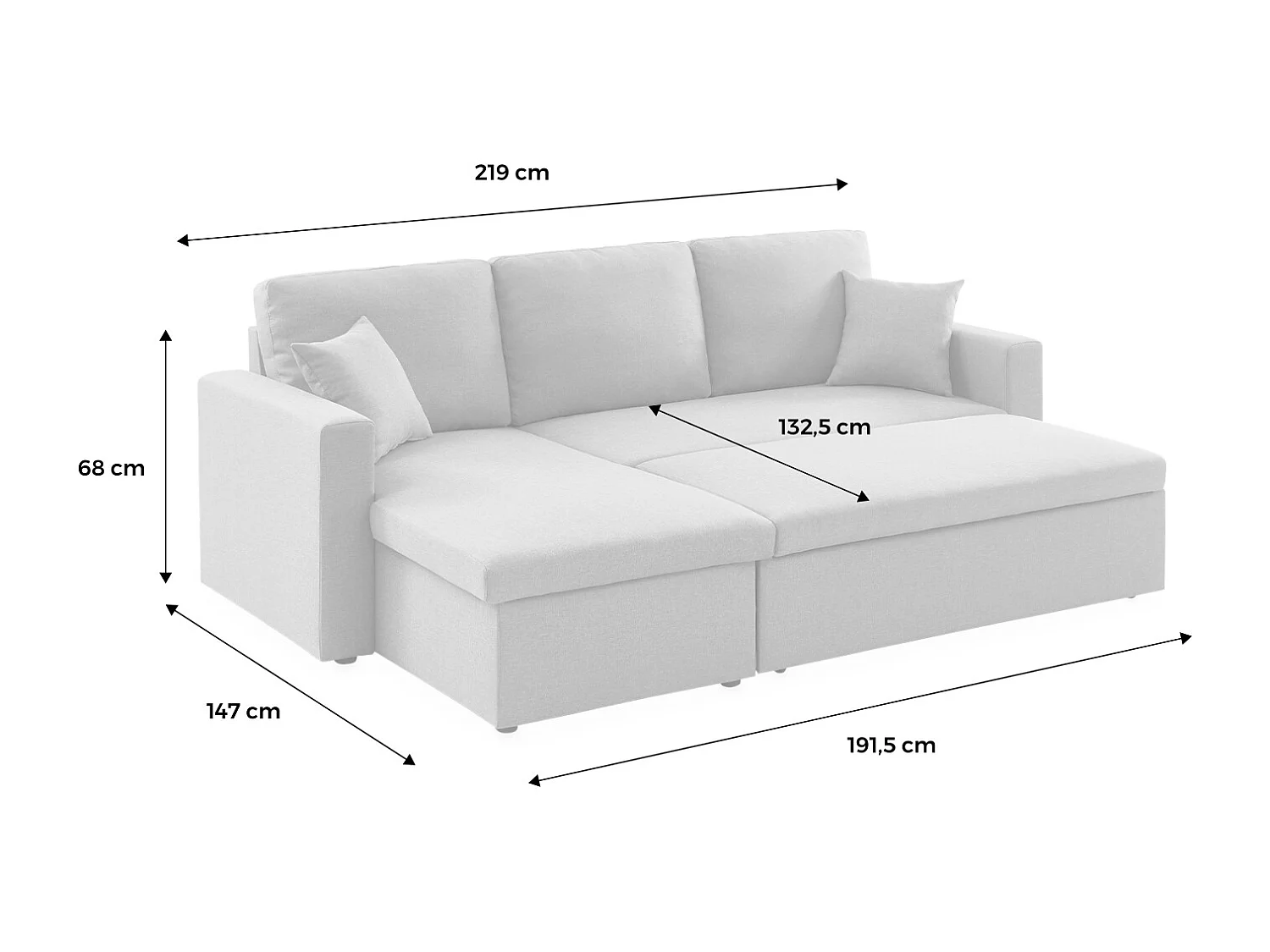 Sofá cama esquinero, 3 plazas negro