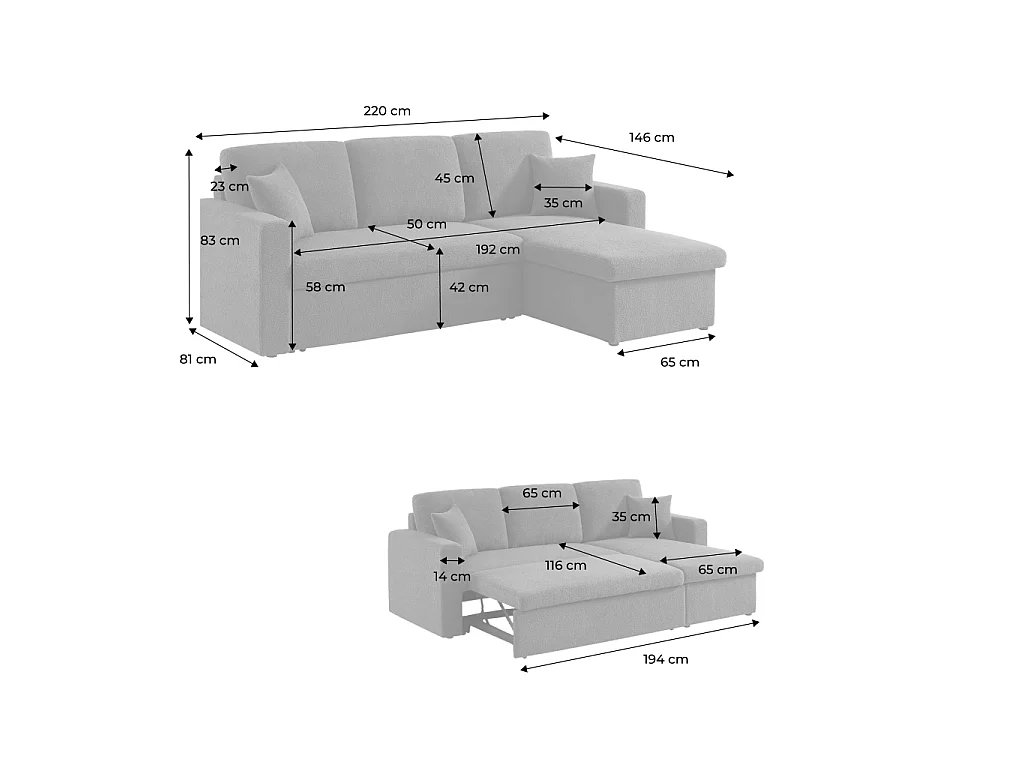 Sofá cama esquinero, 3 plazas negro