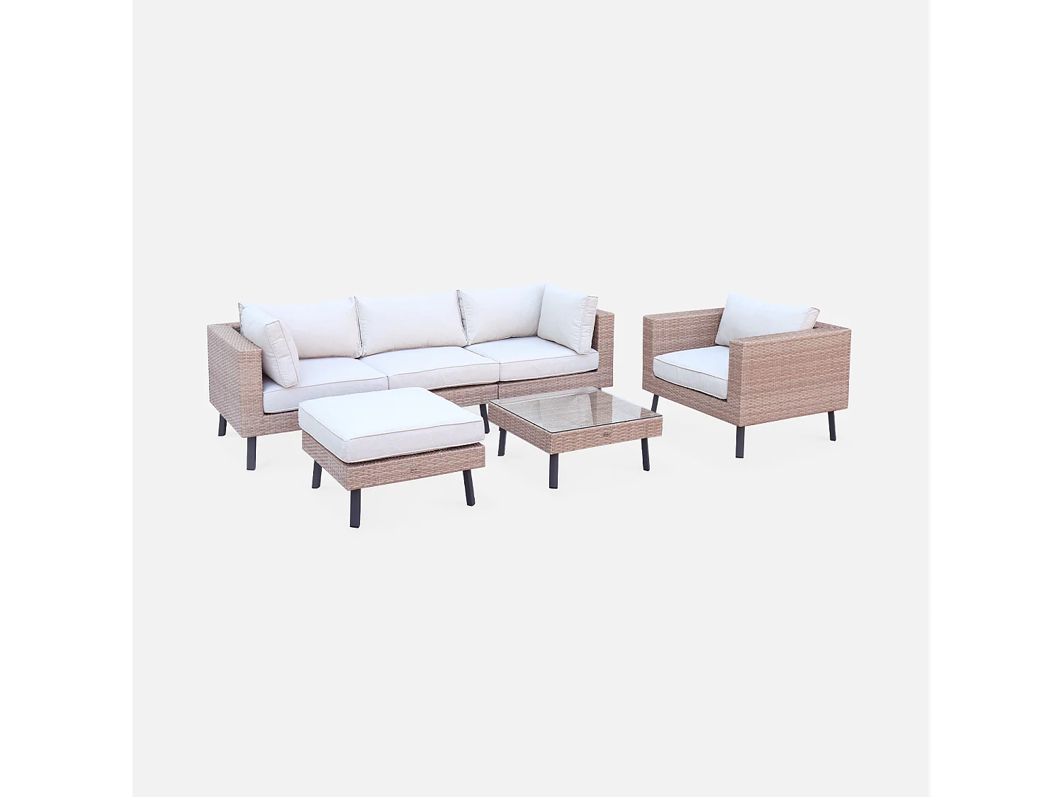 Conjunto de muebles de jardín de resina tejida, 5 plazas beige