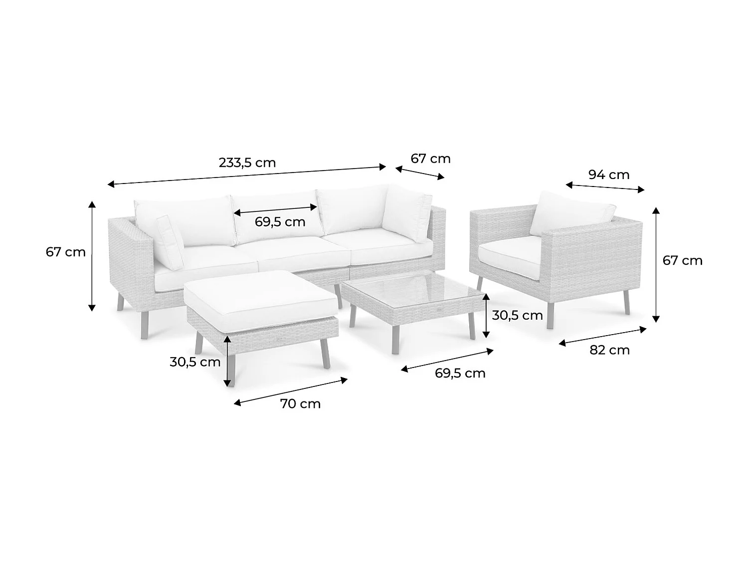 Conjunto de muebles de jardín de resina tejida, 5 plazas beige