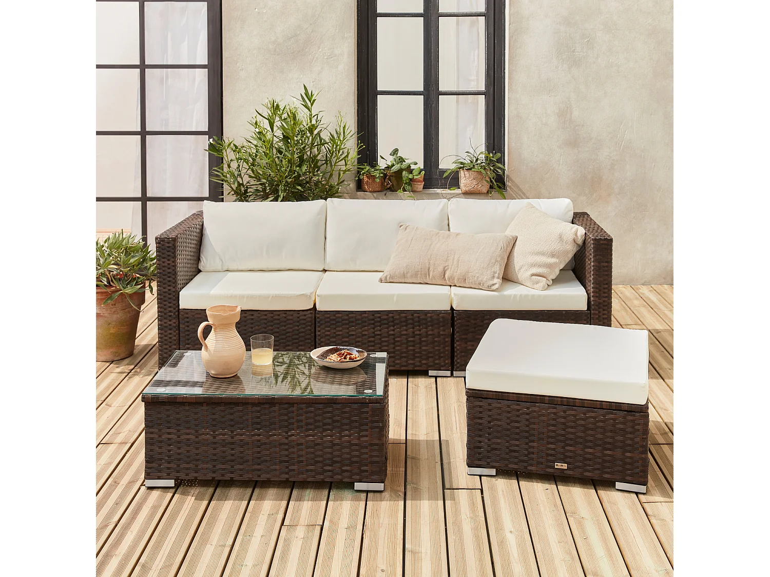 Conjunto de muebles de jardín de resina de 4 plazas marrón