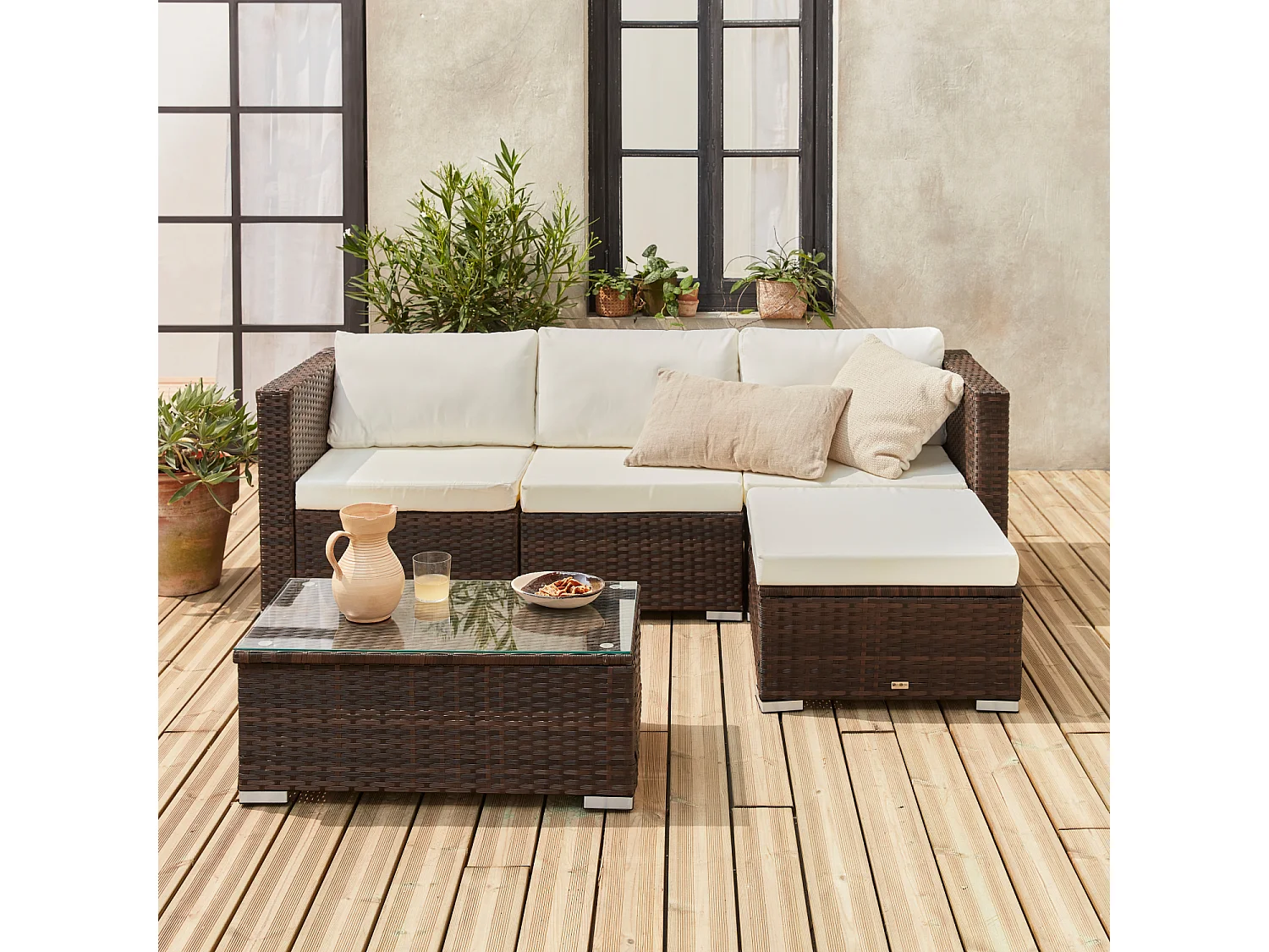 Conjunto de muebles de jardín de resina de 4 plazas marrón