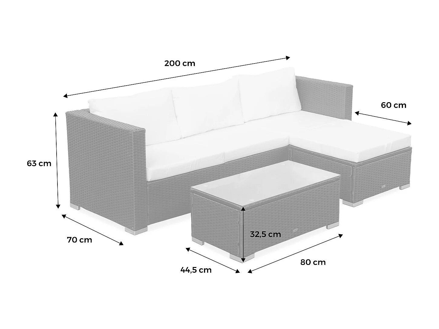Conjunto de muebles de jardín de resina de 4 plazas marrón