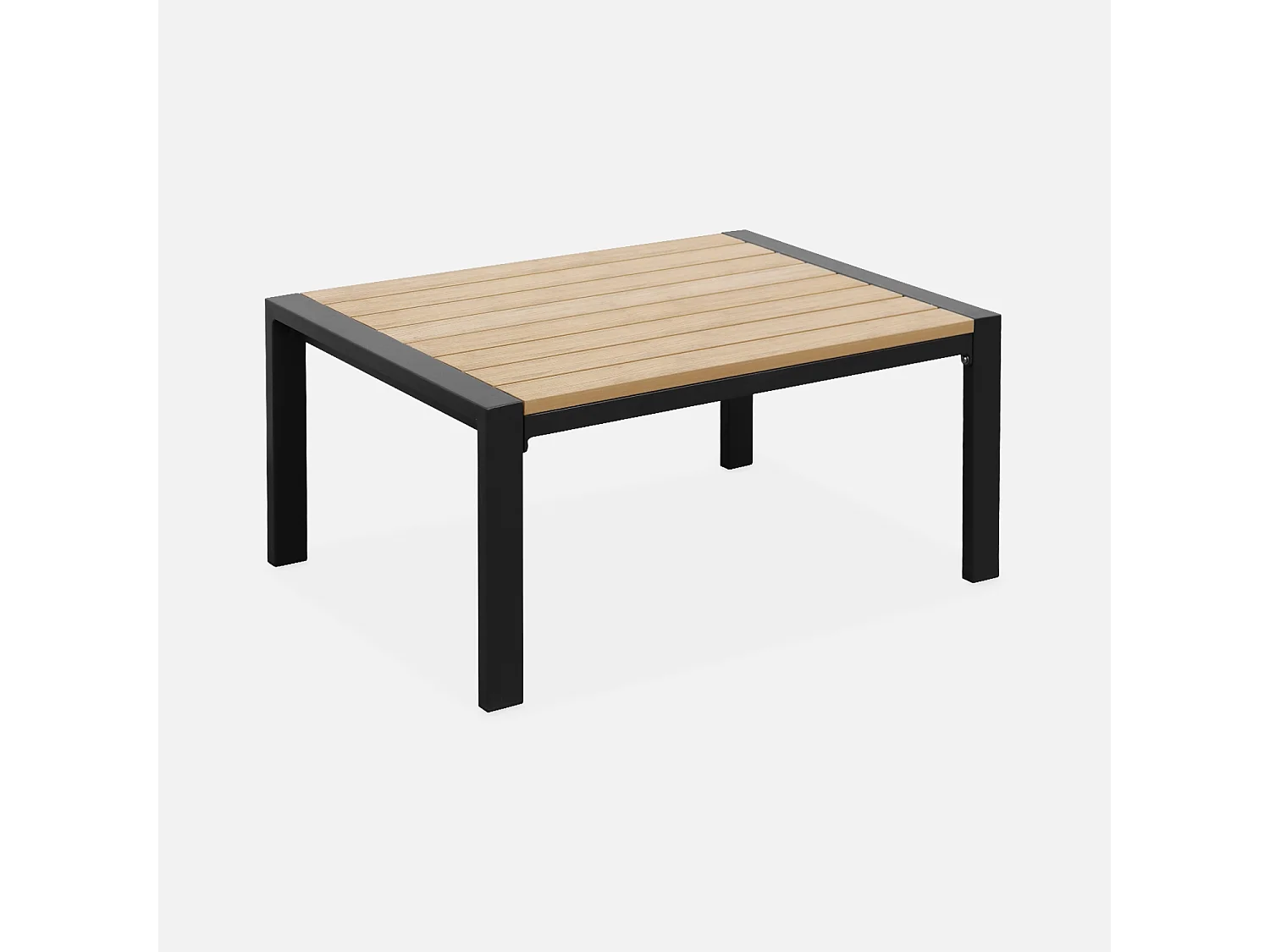 Salon de jardin Casoria. gris foncé. aluminium et polywood 4 places. 1 canapé. 2 fauteuils. 1 table basse