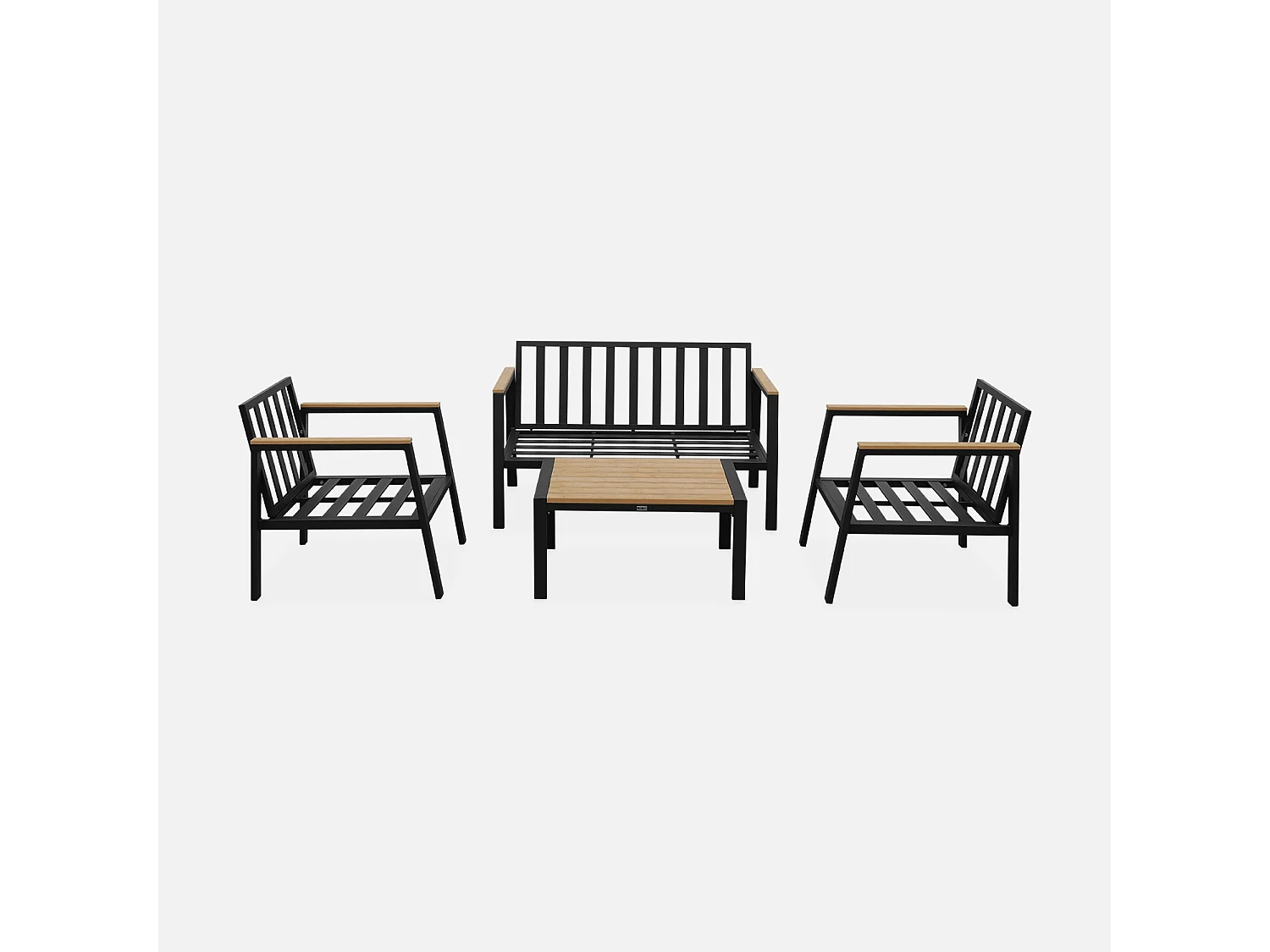 Salon de jardin Casoria. gris foncé. aluminium et polywood 4 places. 1 canapé. 2 fauteuils. 1 table basse