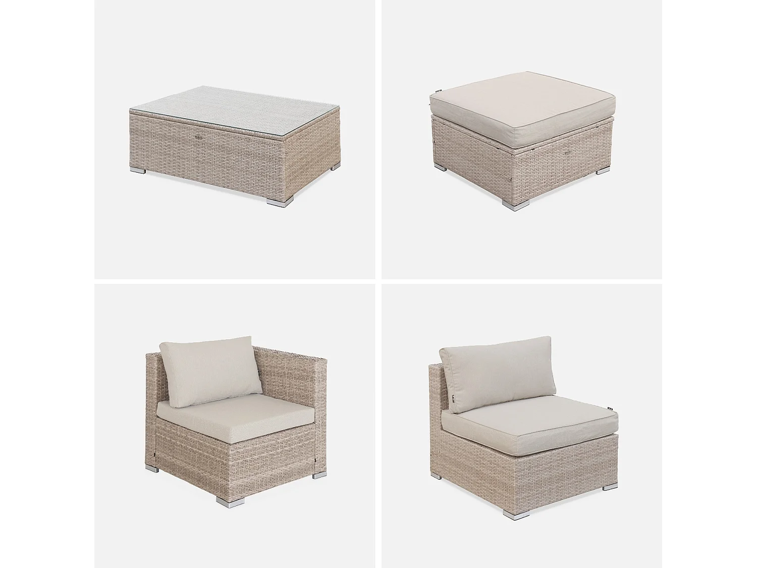 Salon de jardin en résine pour 4 personnes - Torino – résine naturelle et coussins beiges