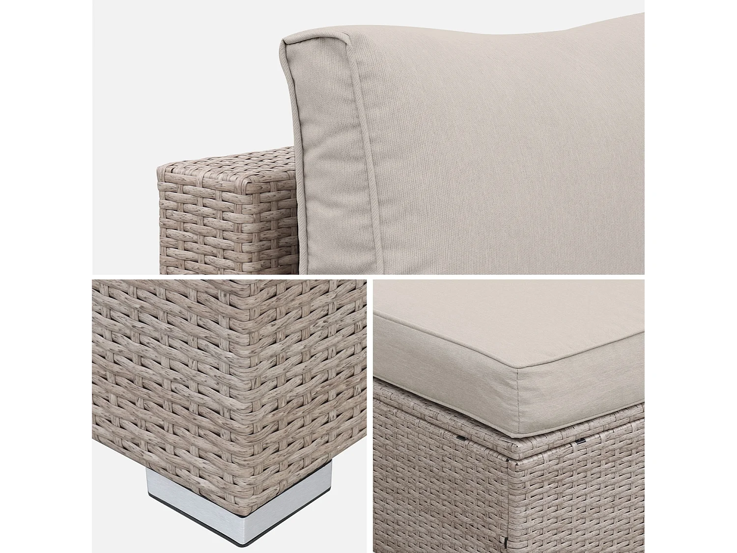 Salon de jardin en résine pour 4 personnes - Torino – résine naturelle et coussins beiges