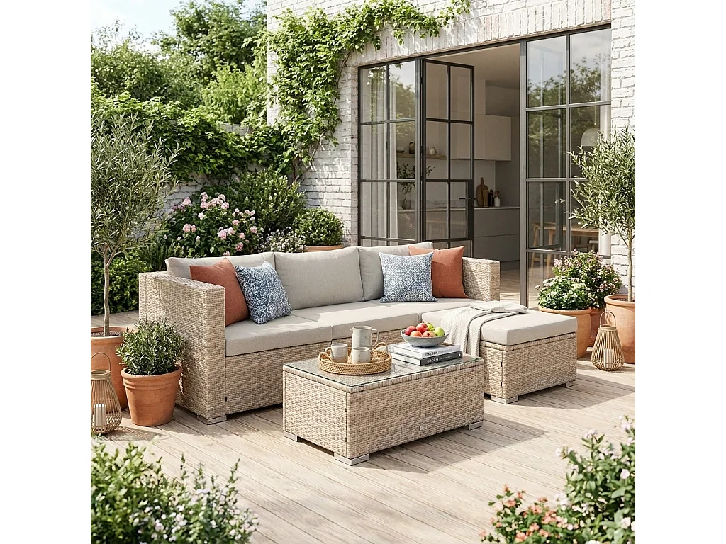 Conjunto de jardín de resina,  4 plazas natural