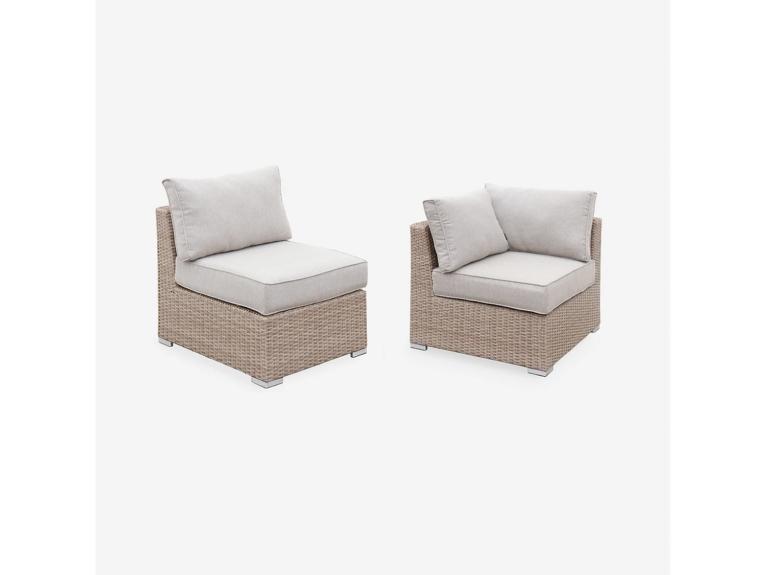 Salon de jardin Premium en résine tressée arrondie XXL – VERONA – Résine naturelle style osier. coussins beiges – 12 à 14 places