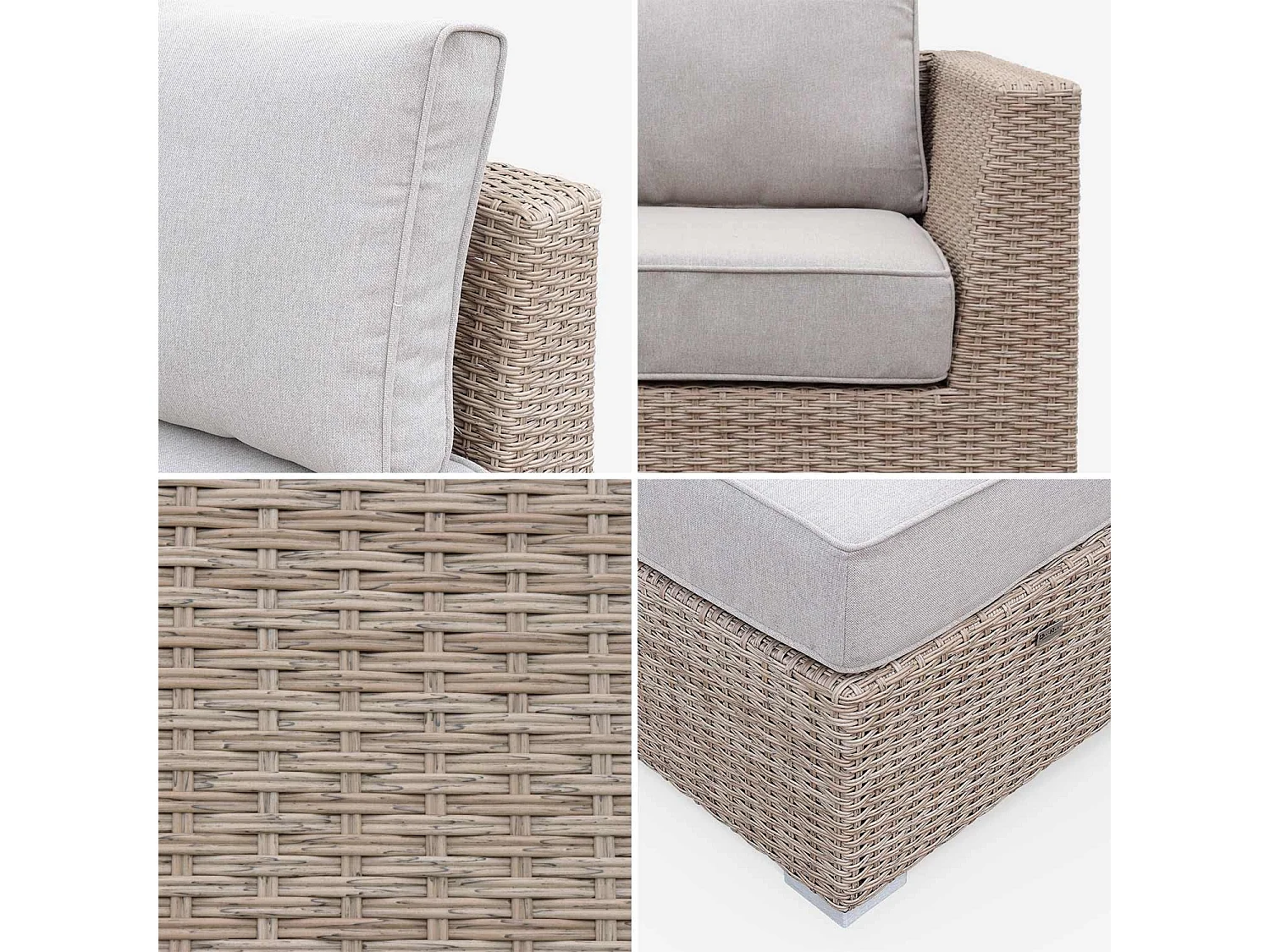 Salon de jardin Premium en résine tressée arrondie XXL – VERONA – Résine naturelle style osier. coussins beiges – 12 à 14 places