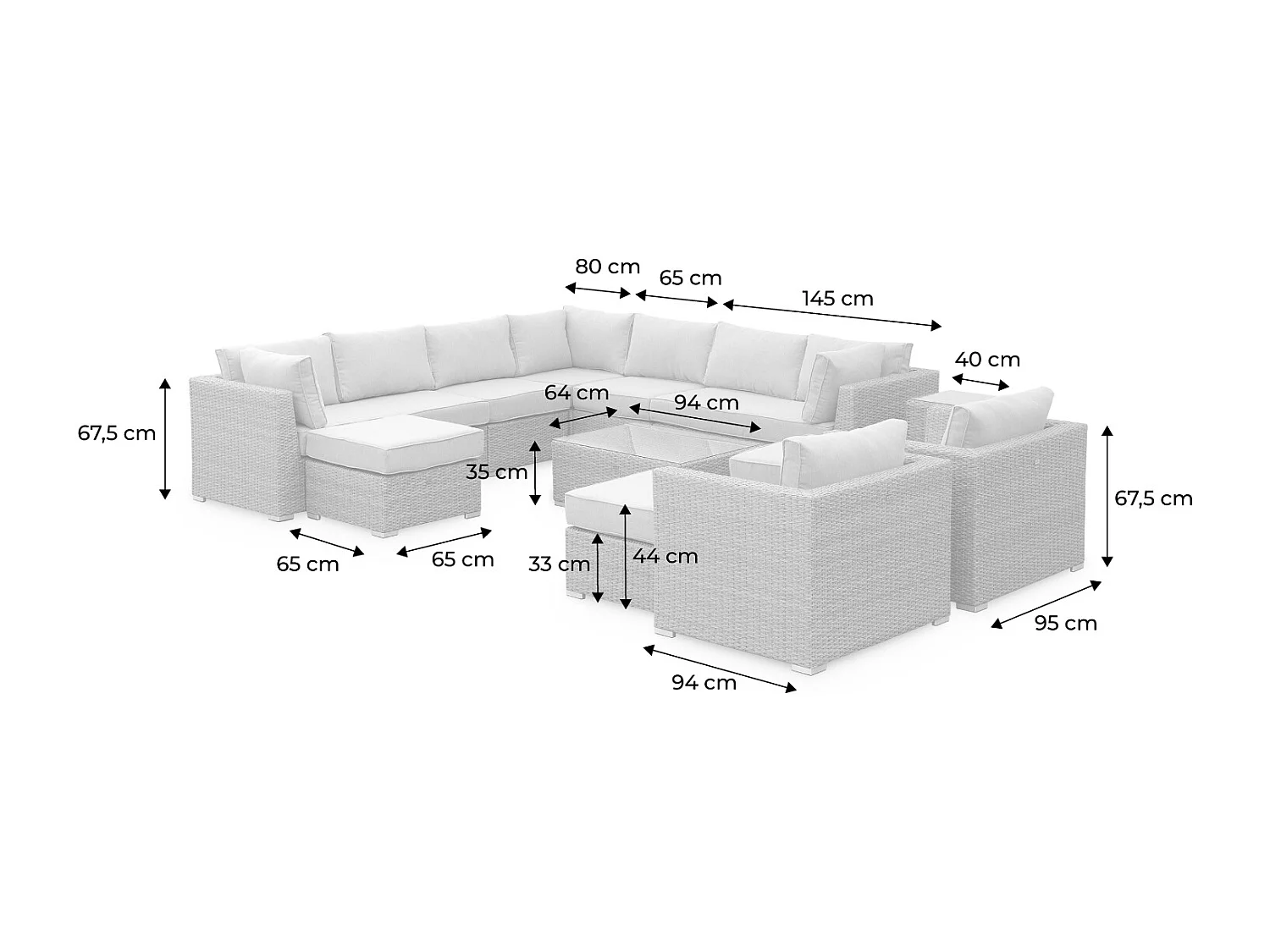 Salon de jardin Premium en résine tressée arrondie XXL – VERONA – Résine naturelle style osier. coussins beiges – 12 à 14 places