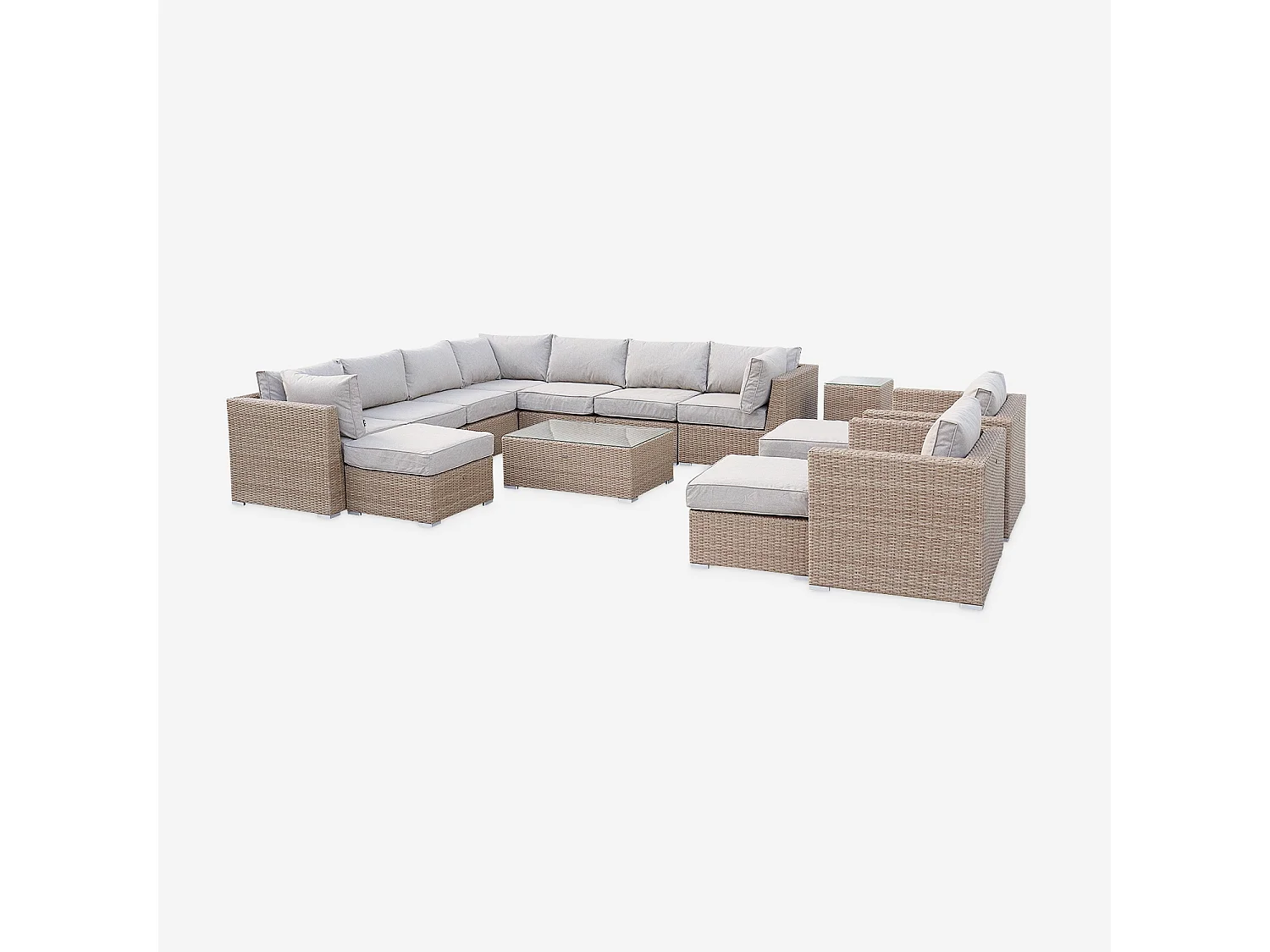 Salotto da giardino premium in resina intrecciata, 12-14 posti, beige