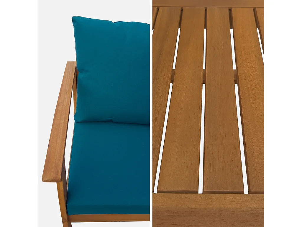 Salotto da giardino in legno a 4 posti, marrone naturale