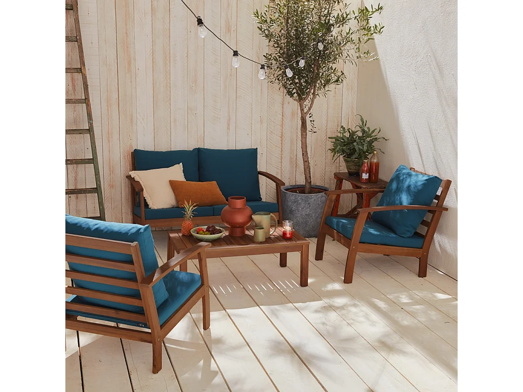 Salotto da giardino in legno a 4 posti, marrone naturale