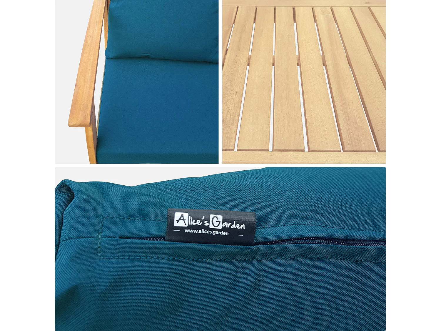 Salotto da giardino in legno a 4 posti, marrone naturale