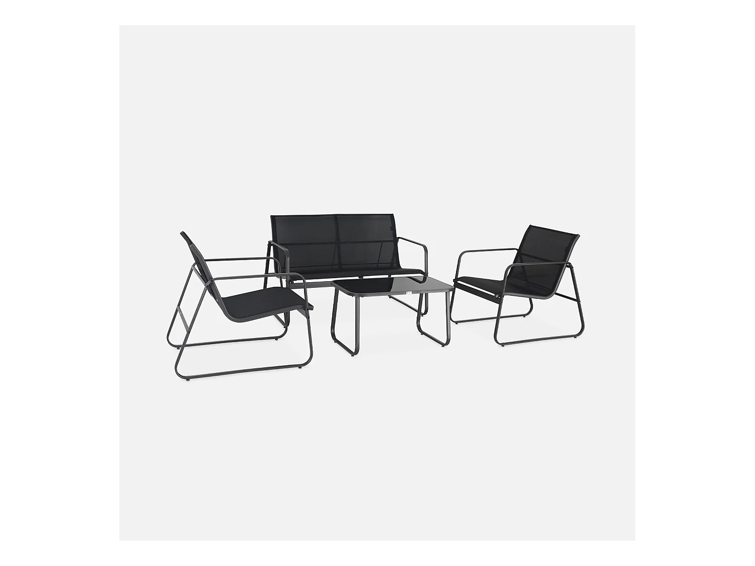 Salon de jardin en métal  et textilène pour 4 personnes. gris foncé et noir. design
