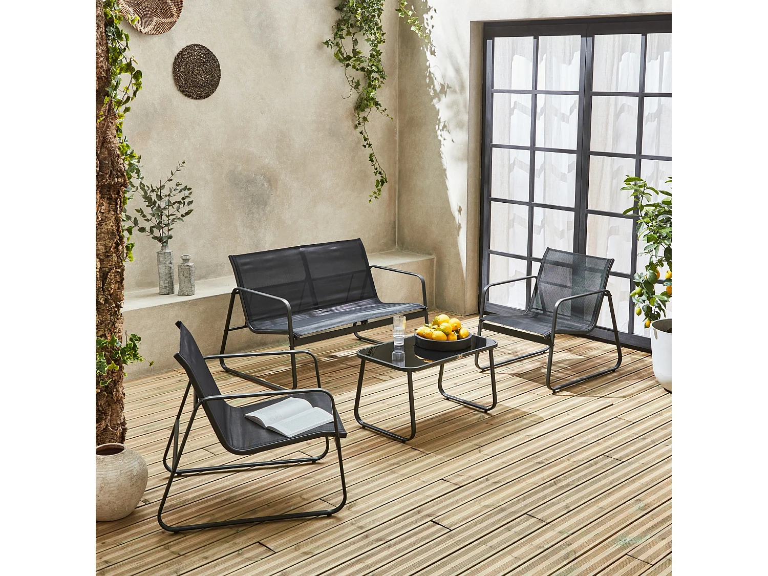 Salotto da giardino in metallo a 4 posti, antracite