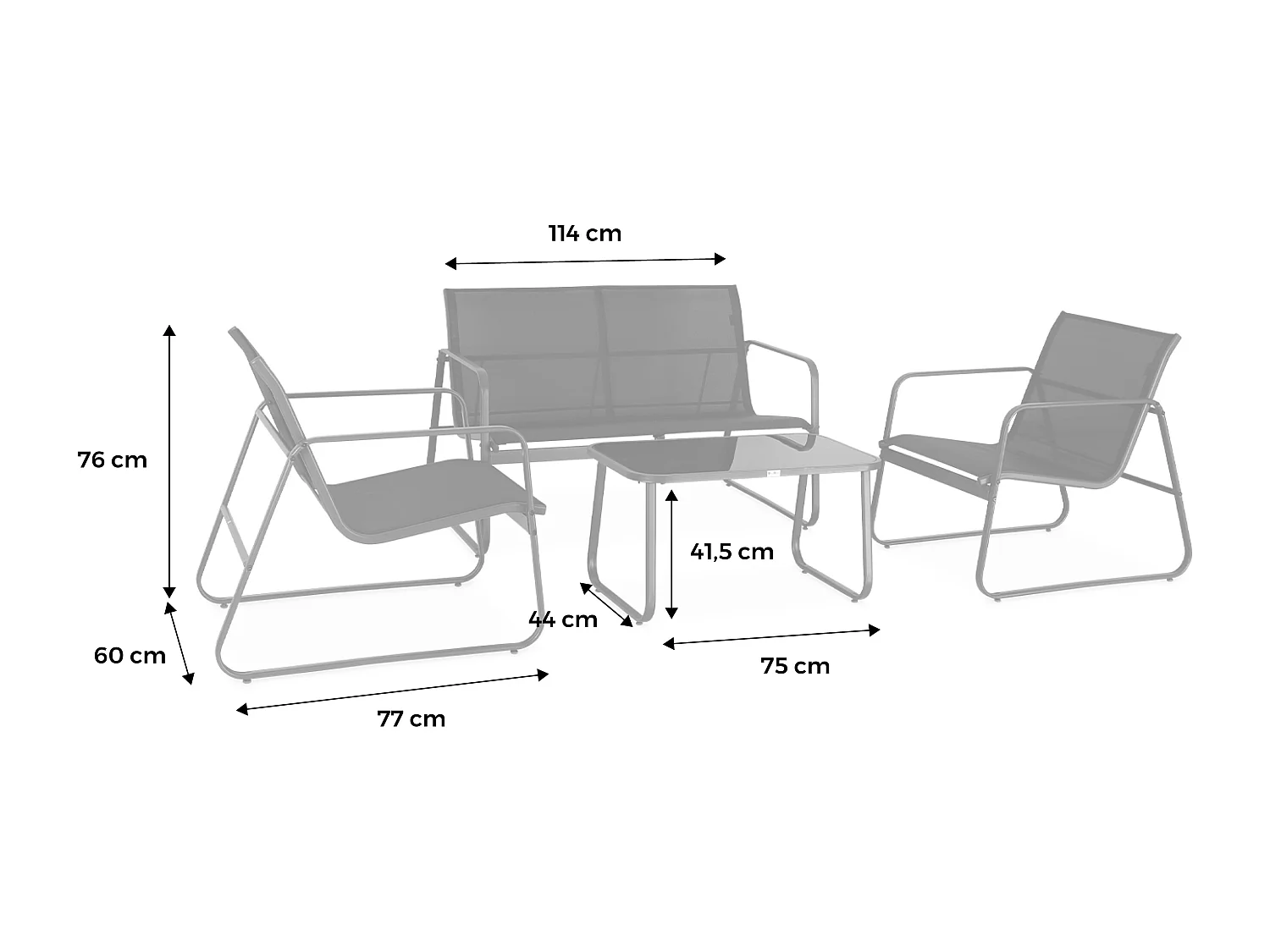 Conjunto de jardín en metal , 4 plazas antracita