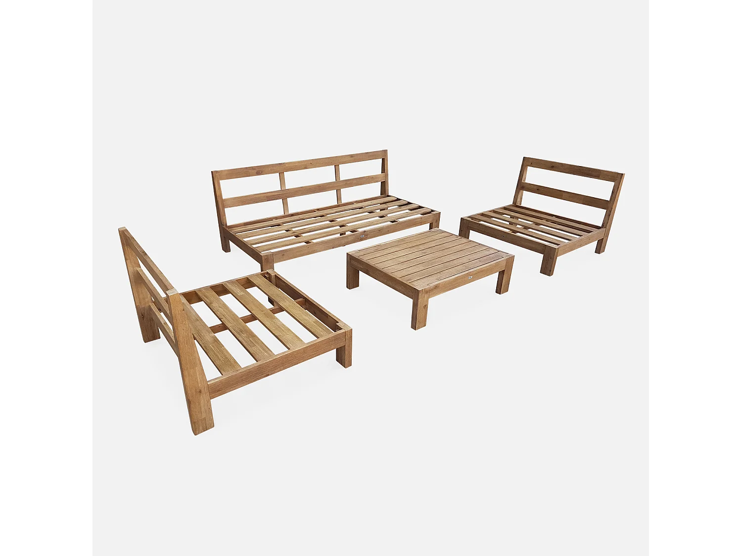 Salon de jardin XXL en bois brossé. effet blanchi – BAHIA – coussins anthracite. ultra confortable. 5 places