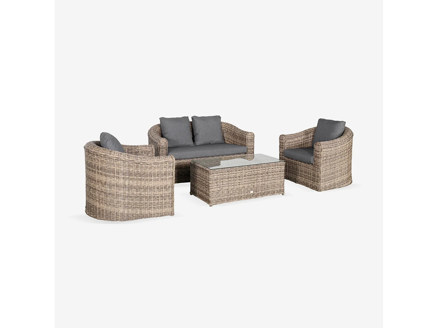 Salotto da giardino in resina intrecciata, 4 posti, beige